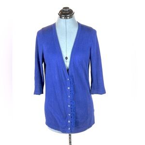 Kristin Davis blue ruffle cardigan L 276